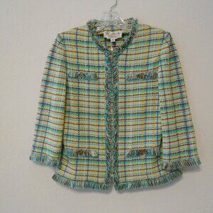 St John Collection by Marie Gray Plaid Jacket with Fringe  *READ DESCRIPTION*